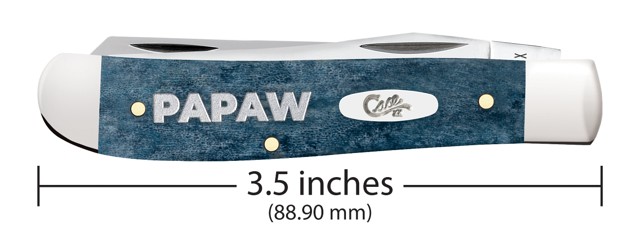 Case Knife Papaw Mediterranean Blue Bone Mini Trapper W/Tin 10432
