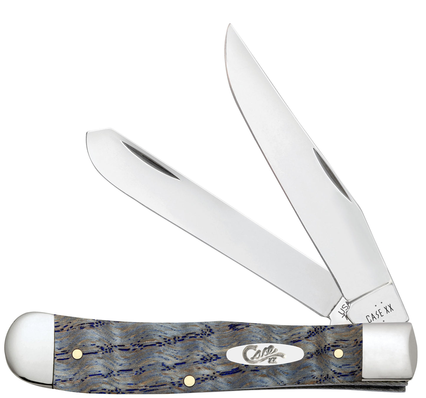 Case Knife Blue Curly Oak Wood Smooth Trapper 47490