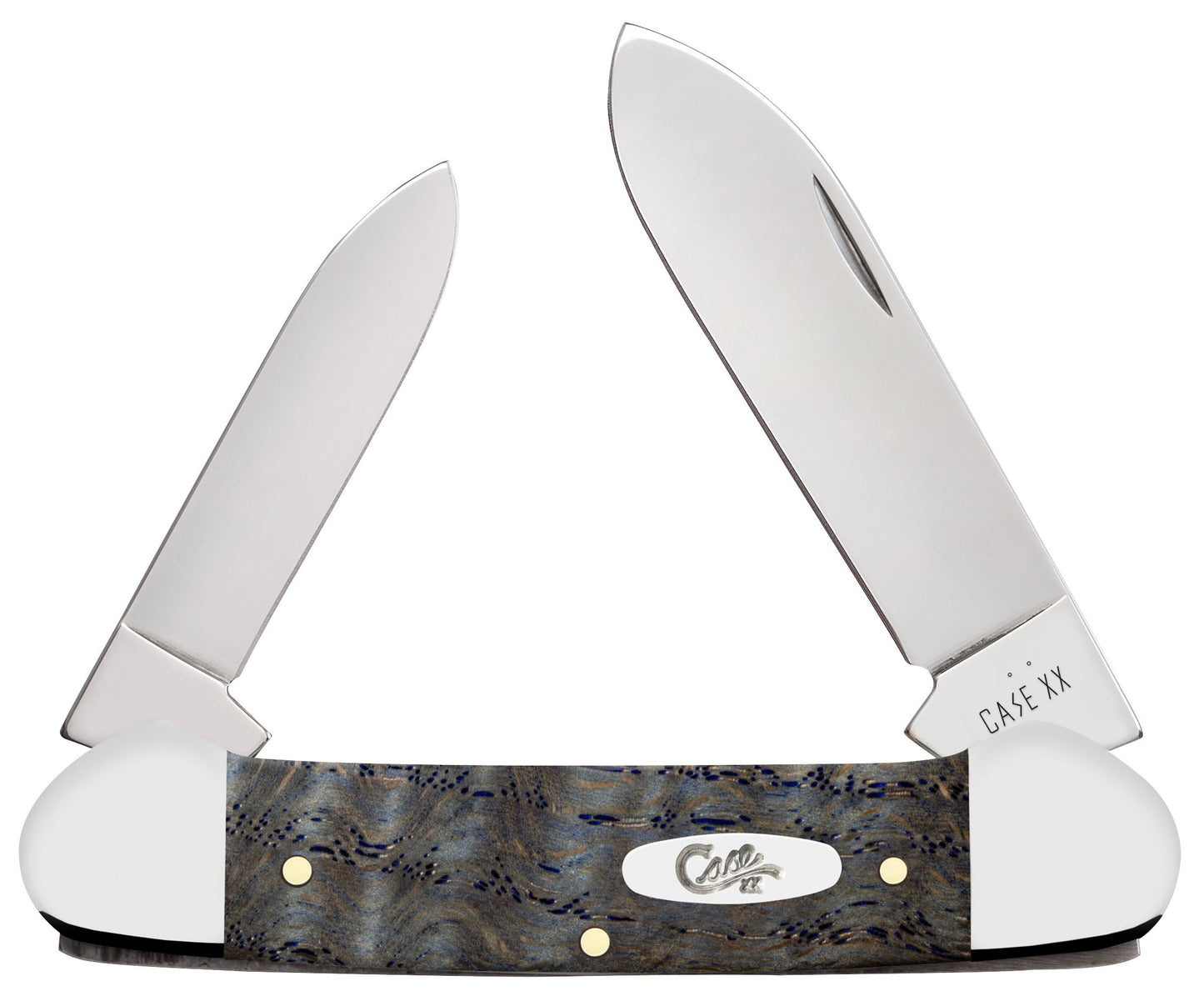 Case Knife Blue Curly Oak Wood Smooth Canoe 47496