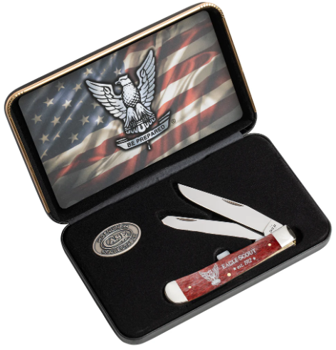 Case Knife Scouting America Old Red Bone Smooth Trapper w/ Jewel Box 18146
