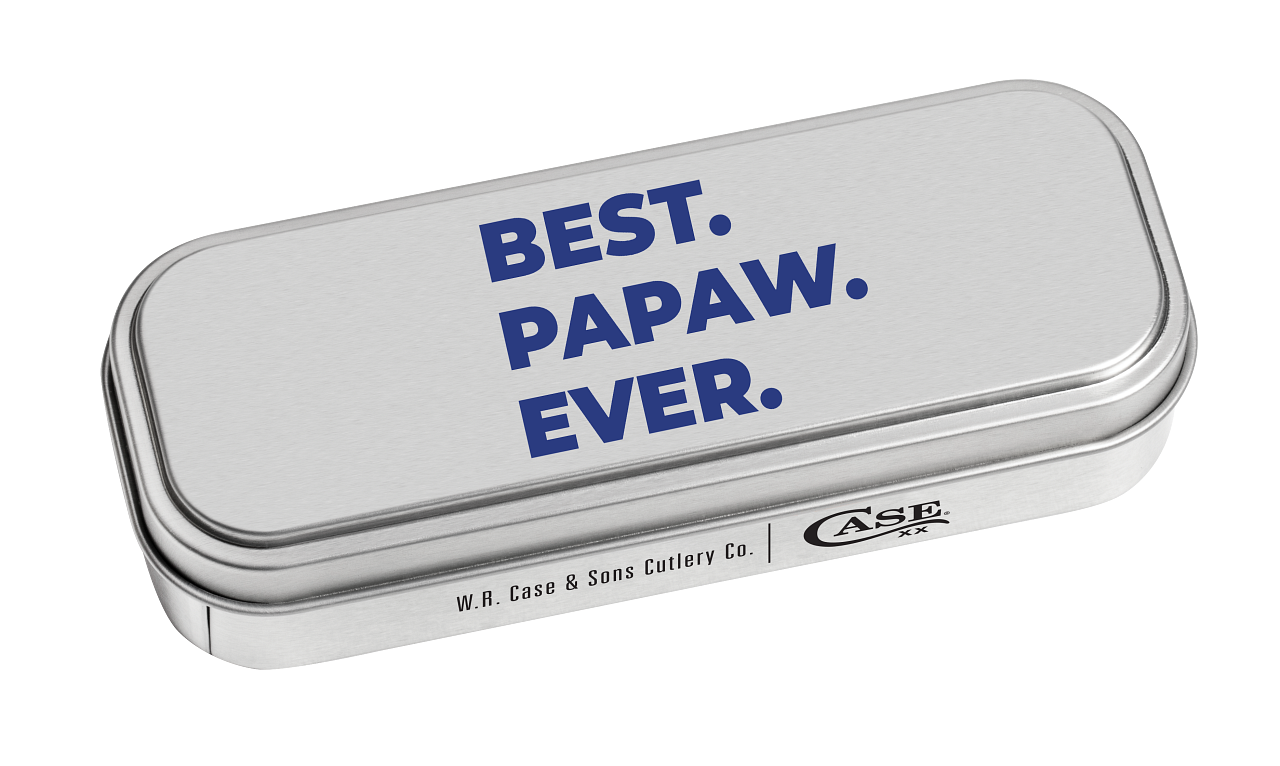 Case Knife Papaw Mediterranean Blue Bone Mini Trapper W/Tin 10432