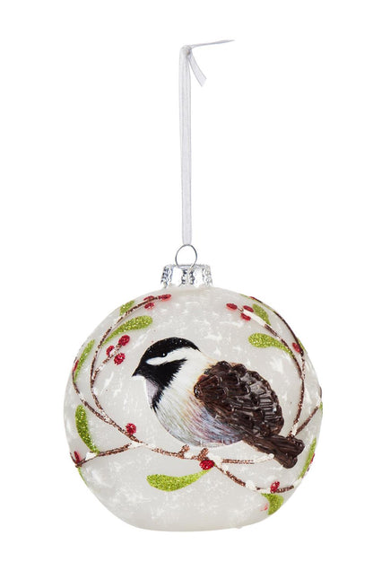 Cardinal and Chickadee Glass LED Ornament