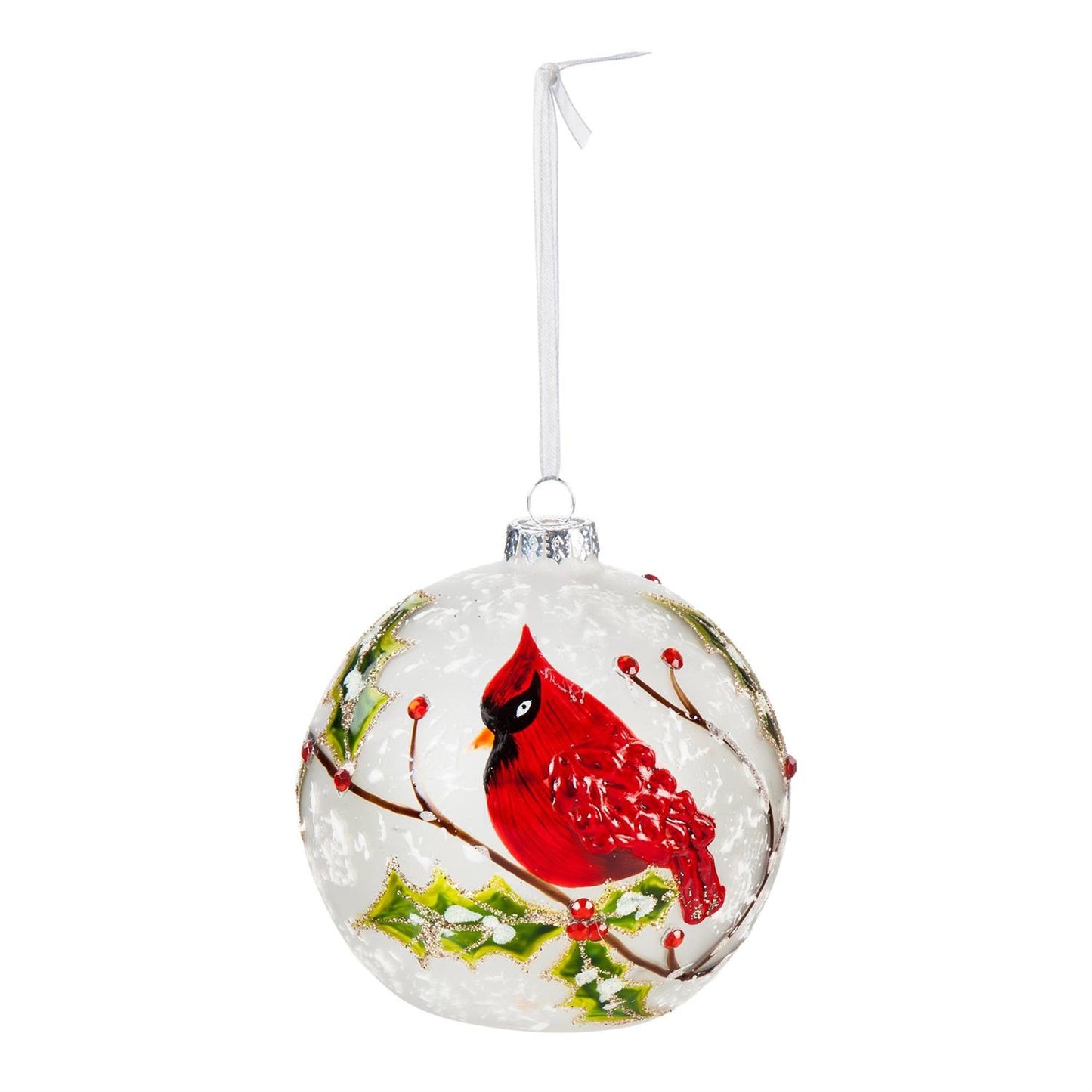 Cardinal and Chickadee Glass LED Ornament