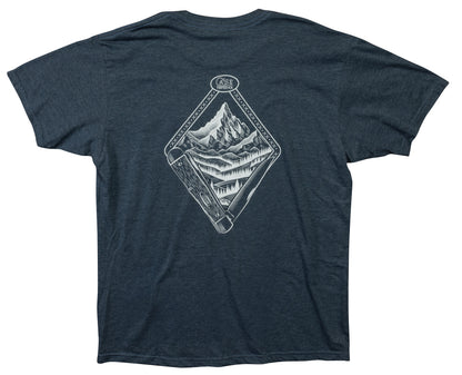 Case Knife T Shirt Nvy Heather W/Case Seal Front Pocket & Knife/Mtns Back