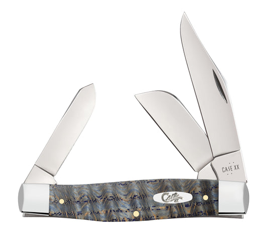 Case Knife Blue Curly Oak Wood Smooth Large Stockman 47493