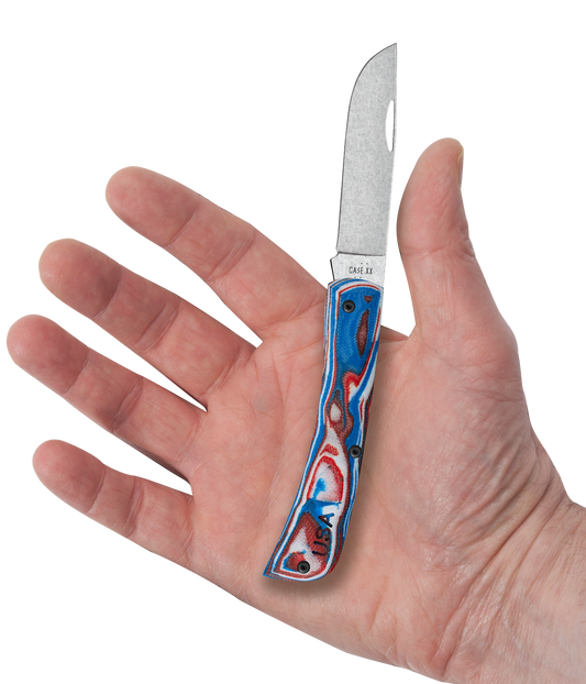 Case Knife Red/White/Blue Burl G-10 Smooth XR Sod Buster Jr 66386