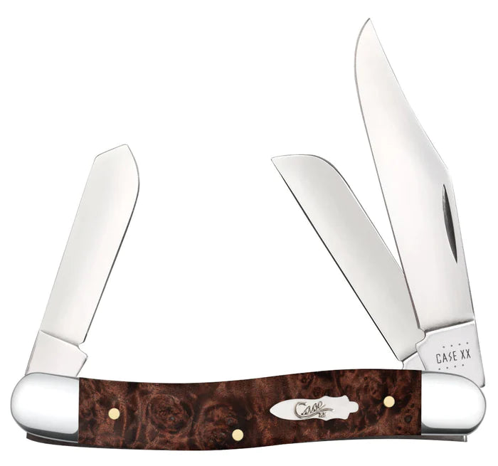 Case Knife Brown Maple burl Wood Stockman 64065